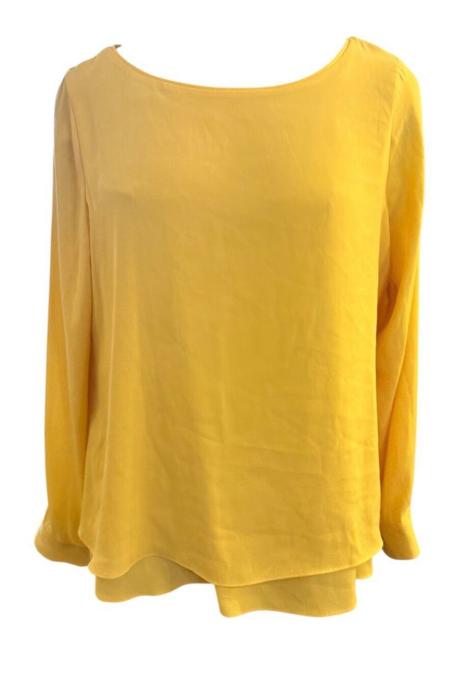 White House Black Market Flowy Sheer Lined Blouse Yellow Sz. 12  Split Back